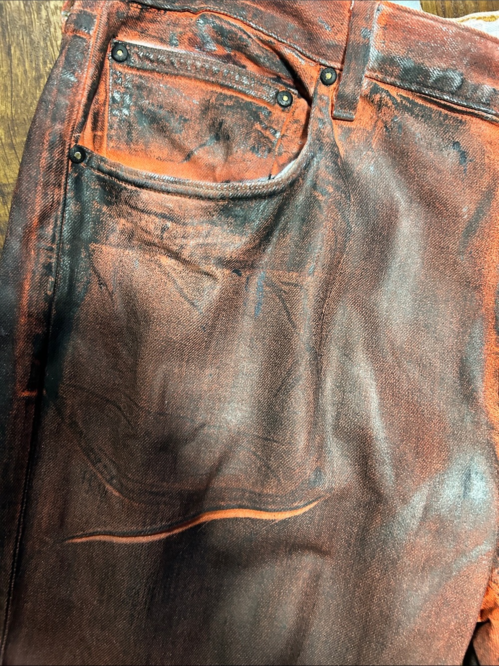 PRPS Men's Distressed Rust Brown Leather Pants - Picture 5 of 6
